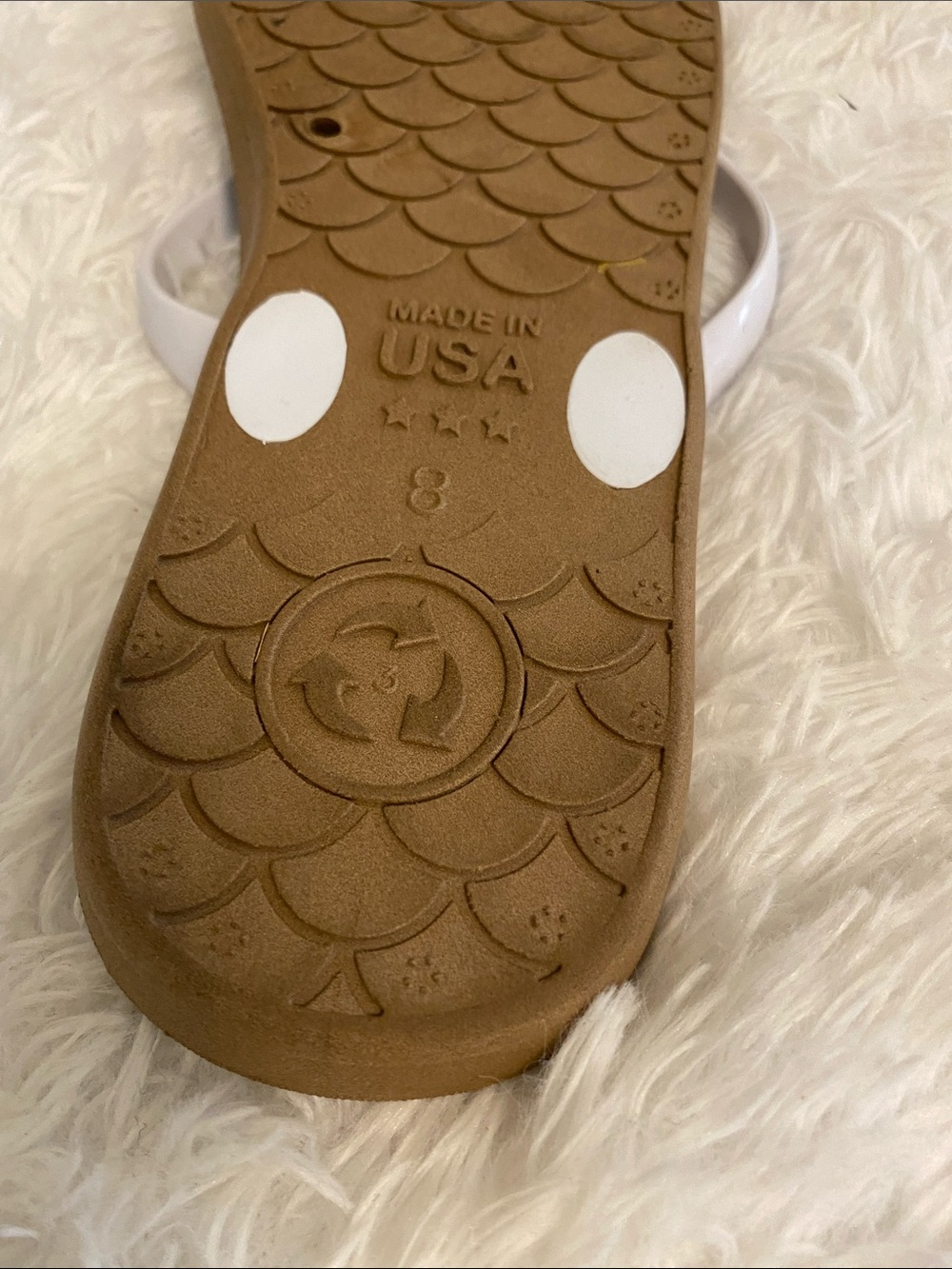 Women's White Strap Brown Flip Flops Sz 8m - Picture 6 of 6
